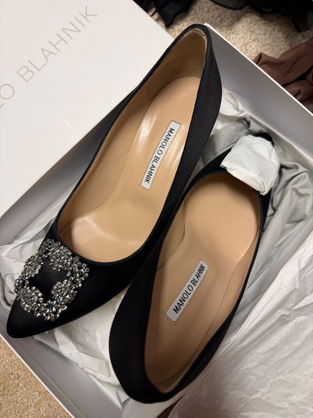 BRAND NEW Manolo Blahnik Hangisi BLACK 70mm 39.5 - Picture 3 of 4